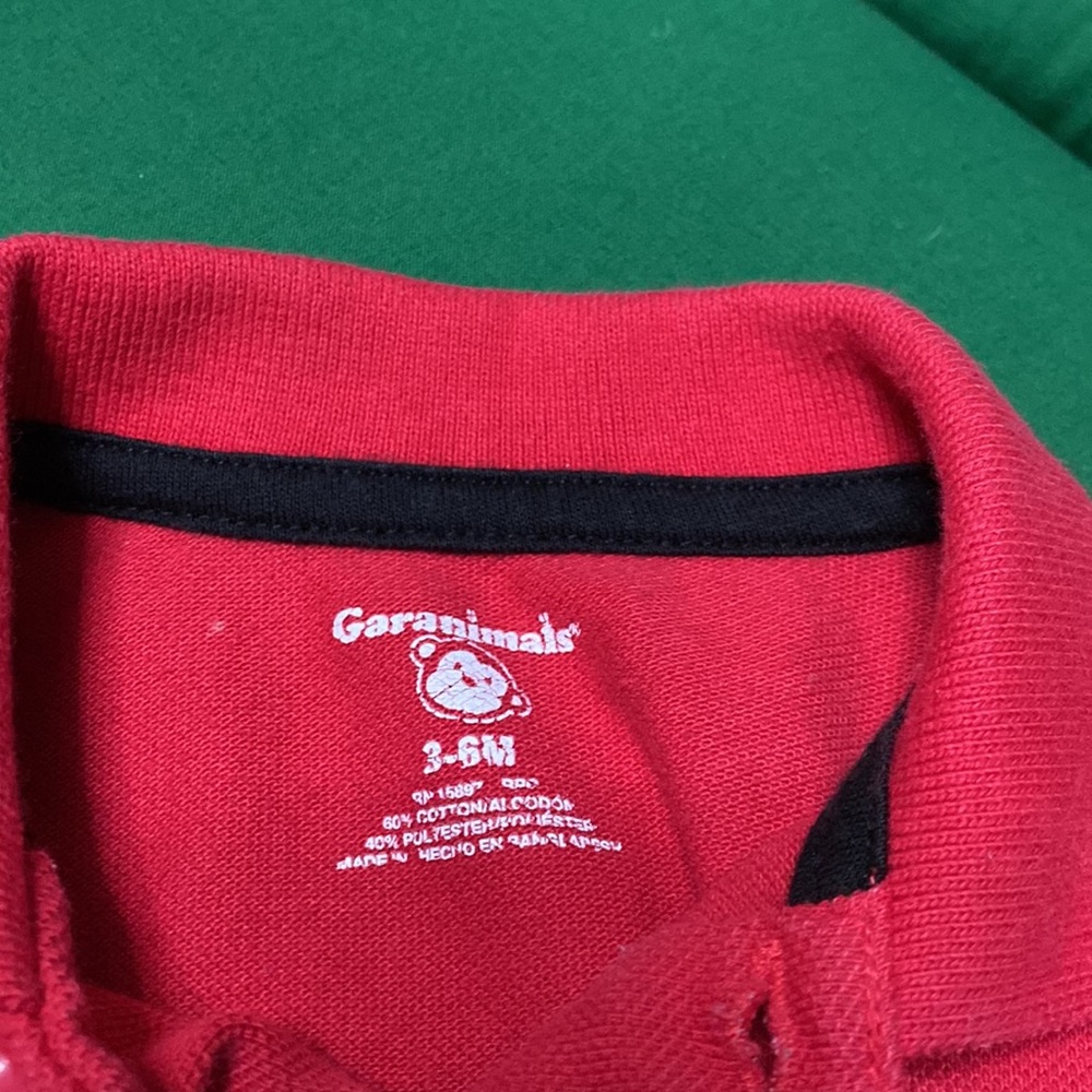 Red collared, two button onesie. - Picture 2 of 3